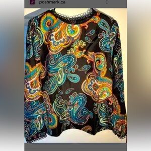 J CREW Black Bold Paisley Silk Tunic Top Blouse Womens size 8